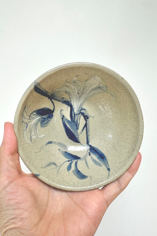 Stoneware Bowl with Indigo Brushwork